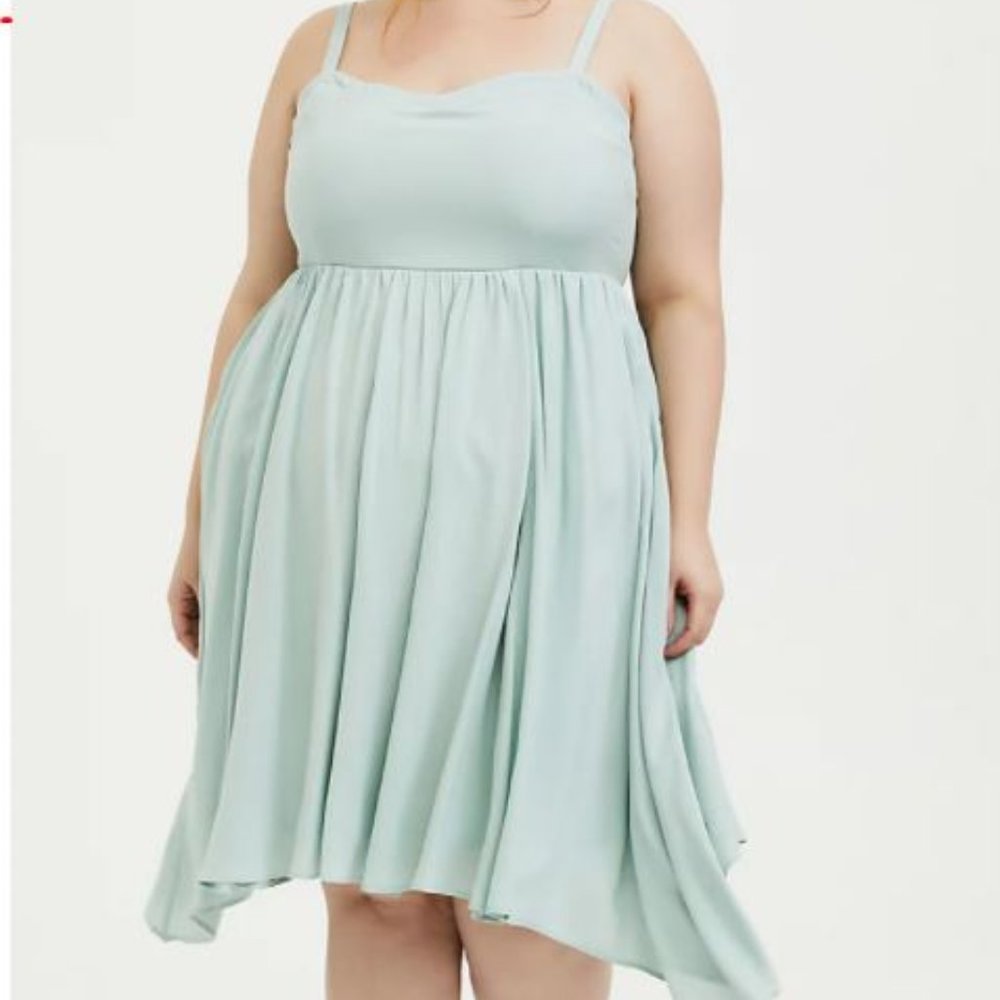 MINT BLUE CHALLIS SHARKBITE SKATER DRESS - SIZE 0